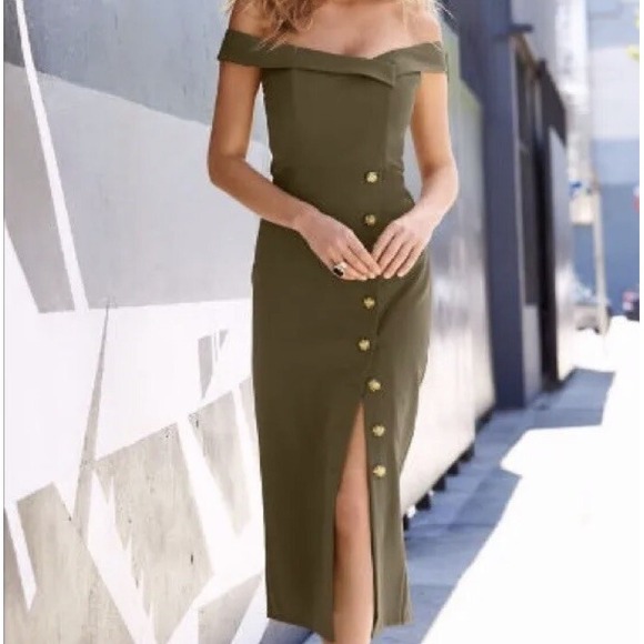Lumier by Bariano Women's Army Green Midi Dress Button Front NWT‎ Size M - Picture 1 of 14